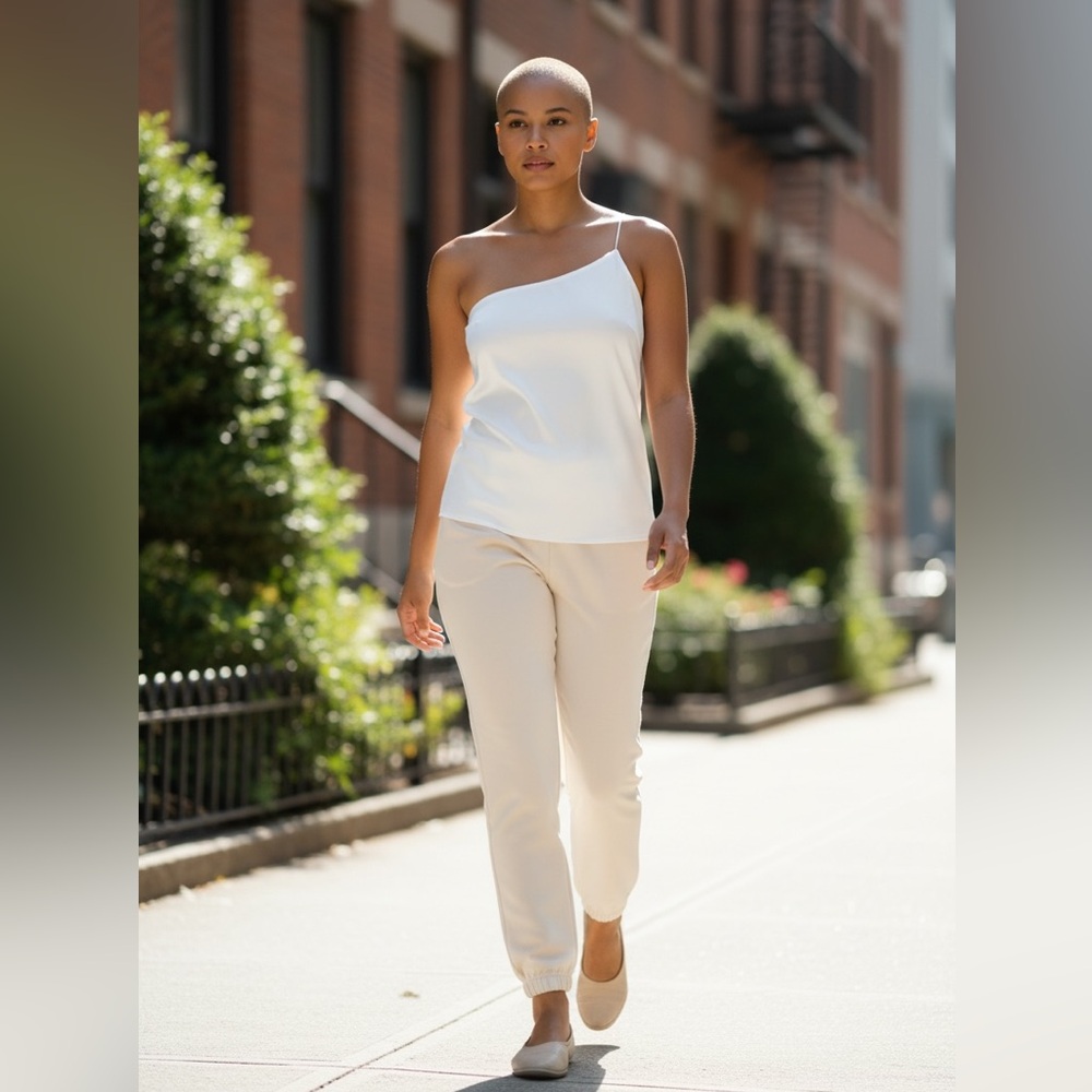 JLUXLABEL Women’s White One Shoulder Asymmetrical Camisole Top Small NWT